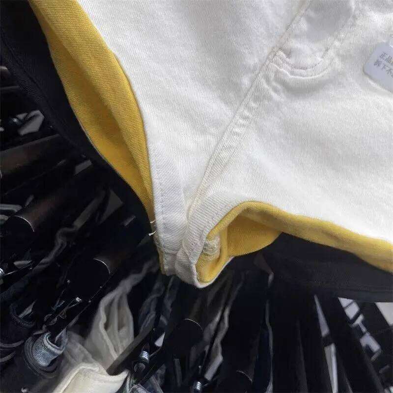 Summer 2025 New Contrasting Color Elastic High Waist Apricot Denim Women's Curling Jeans Hot Pants Booty Shorts XJ260206
