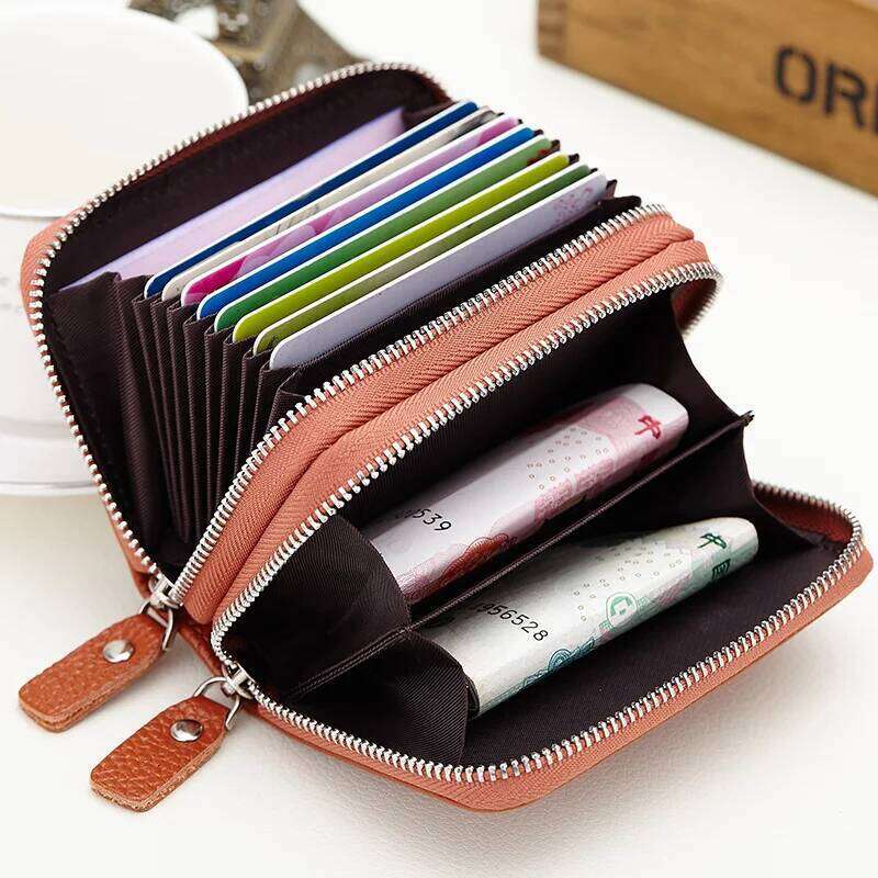 Genuine Men & Women Mini Short Wallet Cow Leather Coin Purse Solid Holder Accordion Card Slots Double Zipper Pocket Y260206