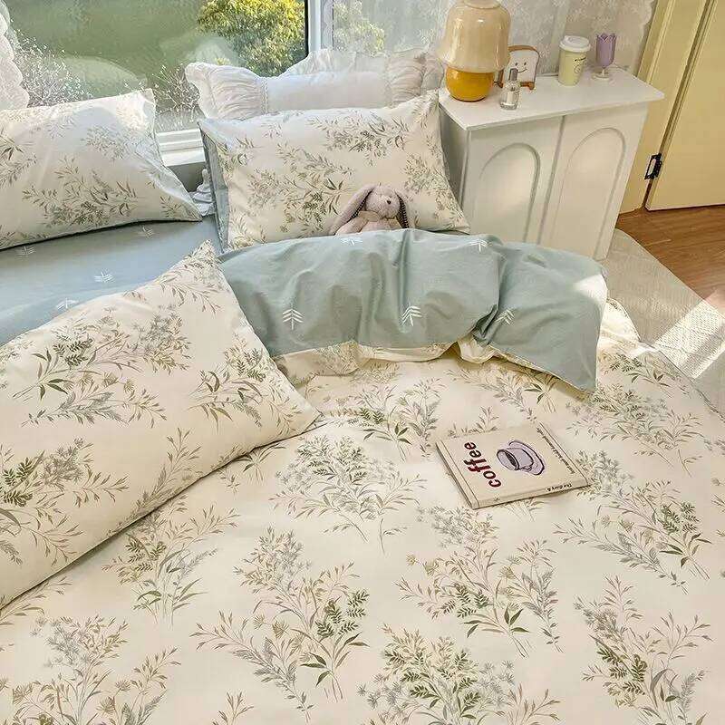 Ins Floral Bedding Set Girl Favorite Pink Single Double Queen Size Duvet Cover No Filler Flat Sheet Pillowcase Home Bed Linens XJ260206