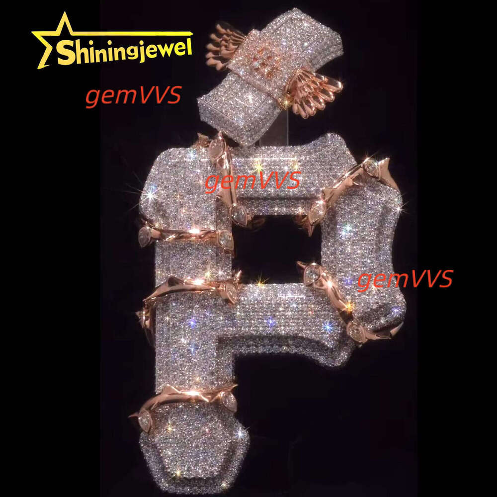 Personalized Men Charms 925 Silver Iced Out Hiphop Fit Cuban Link Chain Moissanite Diamond Initial Letter Pendant
