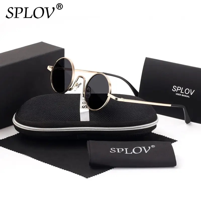 SPLOV Vintage Rap Sunglasses Men Women Steam Punk Style HipHop Small Round Metal Frame Eyewear Retro Gafas De Sol With Case 260206
