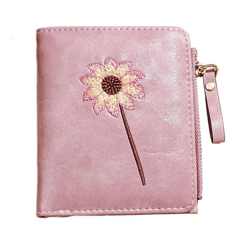 Pink Flower Pattern Bifold PU Wallet Zipper Purse for Women Multi Card Cash Holder Compact Design Birthday Gift Y260206