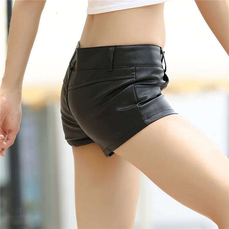 Black Slim Tight Pu Leather Low Waist Sexy Nightclub Pole Dance Women's Mini Micro Shorts XJ260206