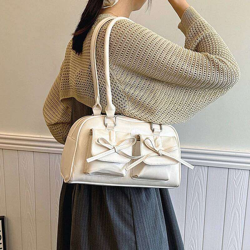 New Ballet Style Shoulder Spring Bow Underarm Bag Versatile Women's Bowling Simple Tote Bags for Women Daily Commute Y260205