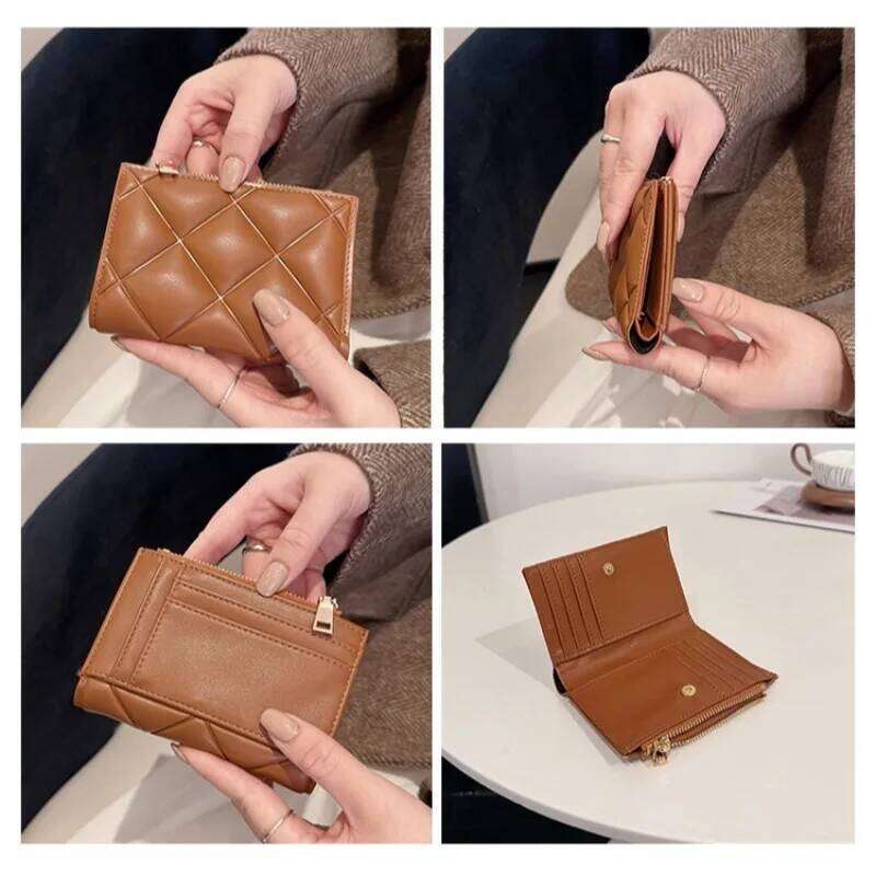 Niche Quilted Mini Wallet for Women Short-Style Spacious Multi-Card Slots Minimalist Zipper Snap Closure Card Holder Coin Purse Y260206