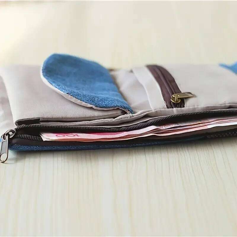 Women's Handmade Fold Fabric Wallet Simple Color Contrast Short Zipper Purses Cartoon Coin Purse Card Holder Key Organizer Y260206