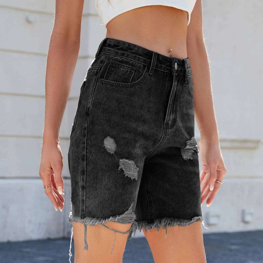 Summer New Personality Ripped Women's Mid-length Jeans. Street-style Design Sense Casual Washed Straight Denim Shorts for Women H260207