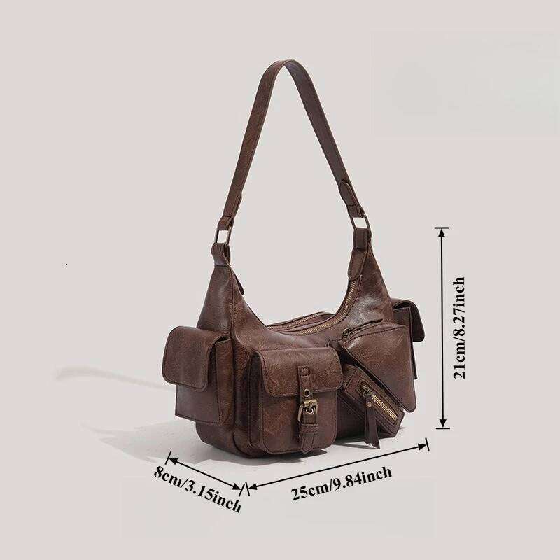 Retro Women's PU Leather Handbag Fashion Dinner Underarm Winter Maillard Style Large Capacity Multi Pocket Shoulder Bag Y260205