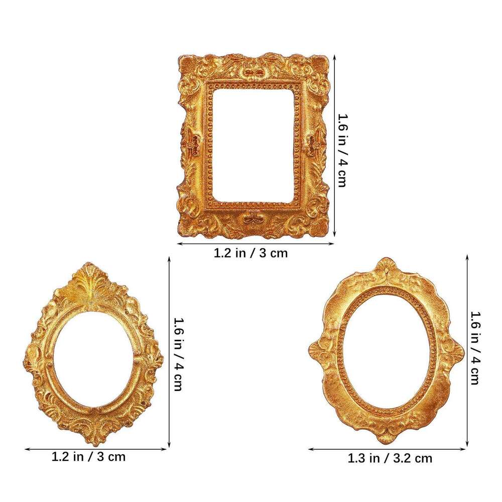 15 Pcs Photo Frame Picture Resin Gold Frames Props Charm Jewelry Retro Micro Landscape Mini House Decor S260205