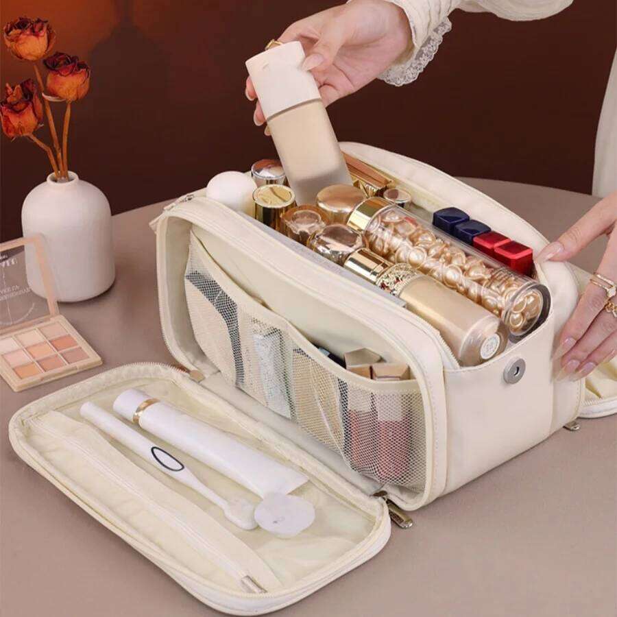 Multi Functional Large Capacity PU Makeup Bag Partitioned Deauty Storage Portable Business Travel Toiletries Organizer Bags Y260206