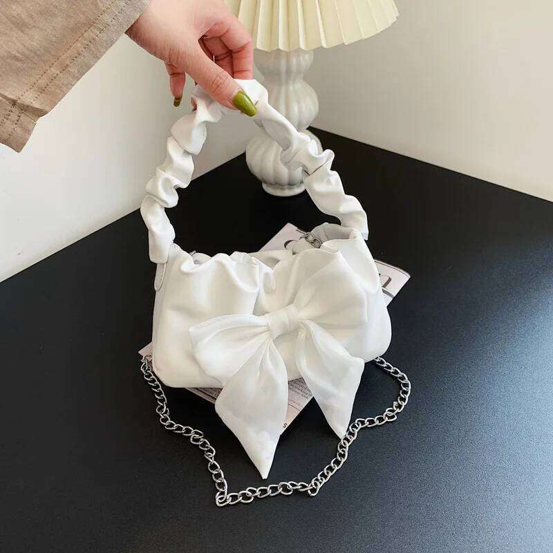 Fashion Versatile Retro Handbags for Women Girl's Sweet Bow Single Shoulder Chain Crossbody Bag Fold Purses and Handbag Y260205