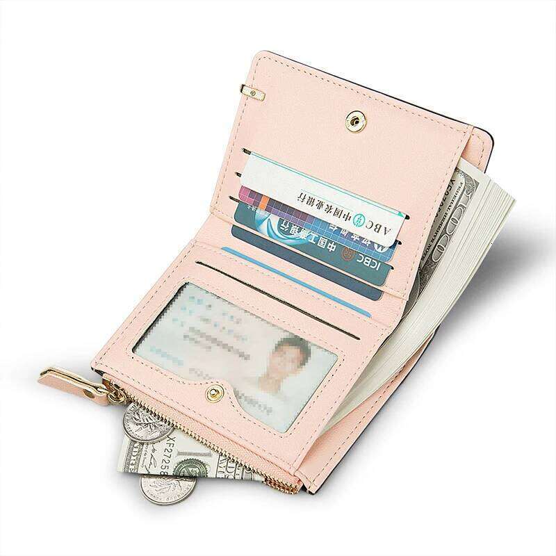 Women Short Wallet Patchwork Design Slim Bi-Fold Wallets Cute Zipper Coin Purse PU Leather Credit Card Holder Small Money Bag Y260206