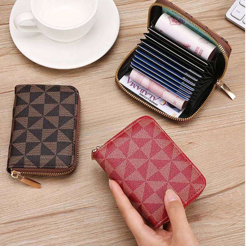 Fashionable Geometric Pattern PU Leather Multi-card Slots Zipper Coin Purse, Unisex Portable Card Holder & Wallet Y260206