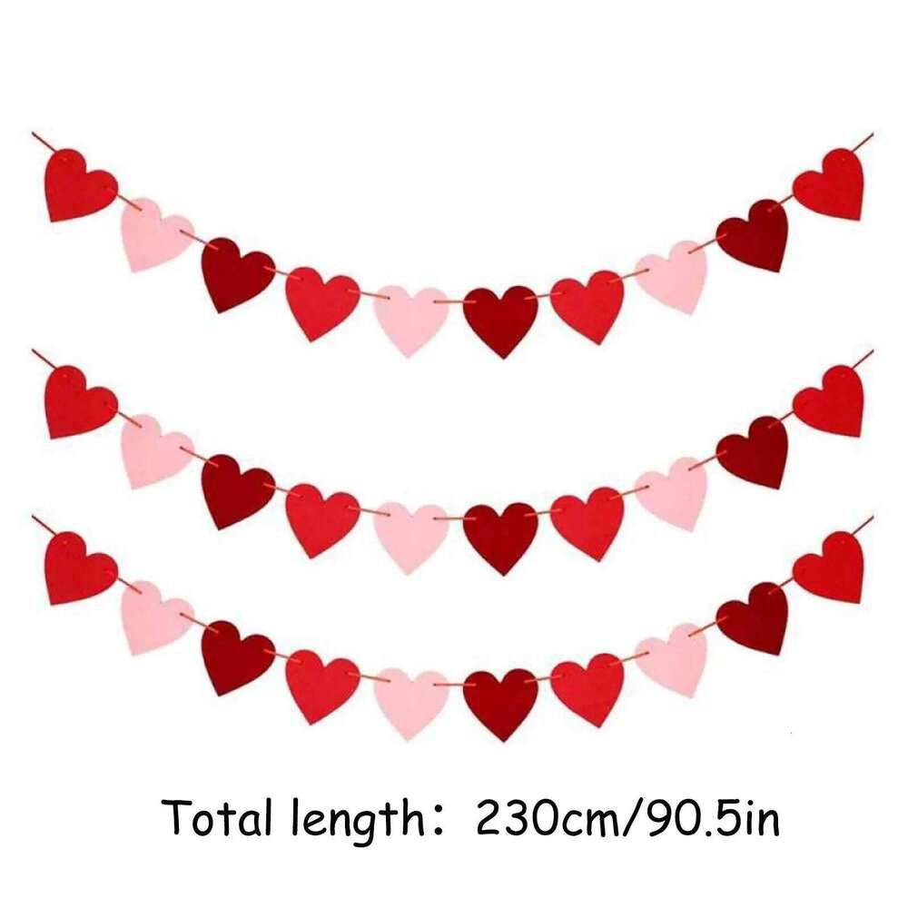 3 Pcs Hanging Red Love Heart Bunting Banners Garland Wedding Valentines Day Bridal Shower Marriage Proposal Birthday Decor S260204
