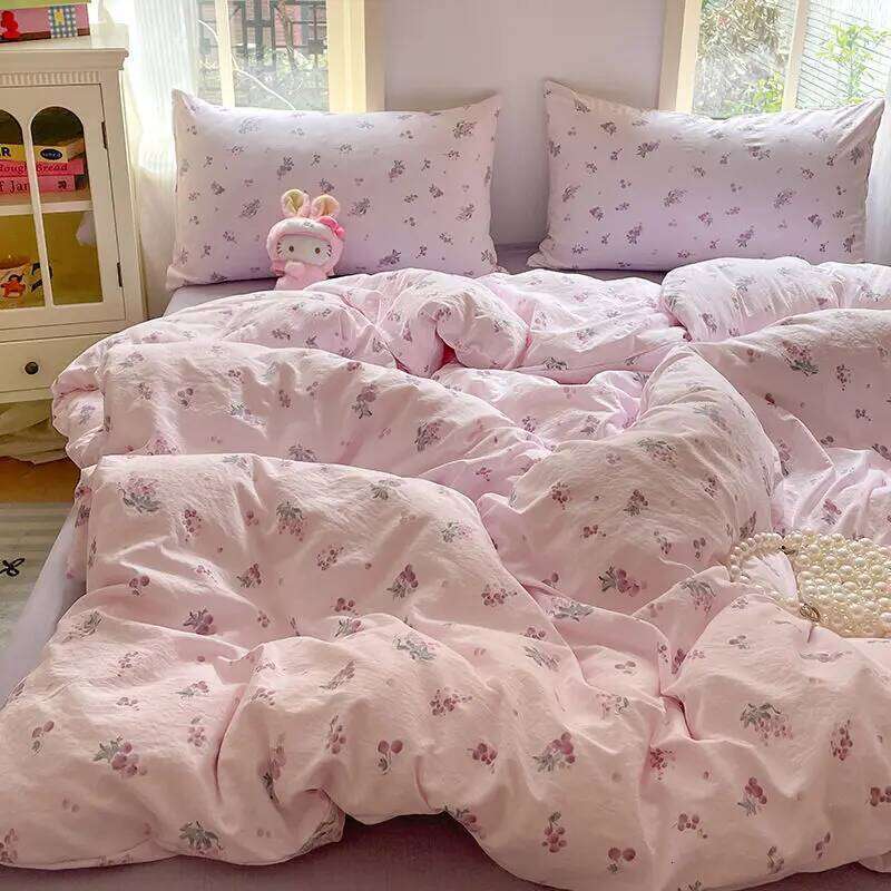 Ins Korean Girls Grape Bedding 2025 New Soft Washed Quilt Four Piece Simple Bed Sheet Set Dormitory 3-Piece XJ260206