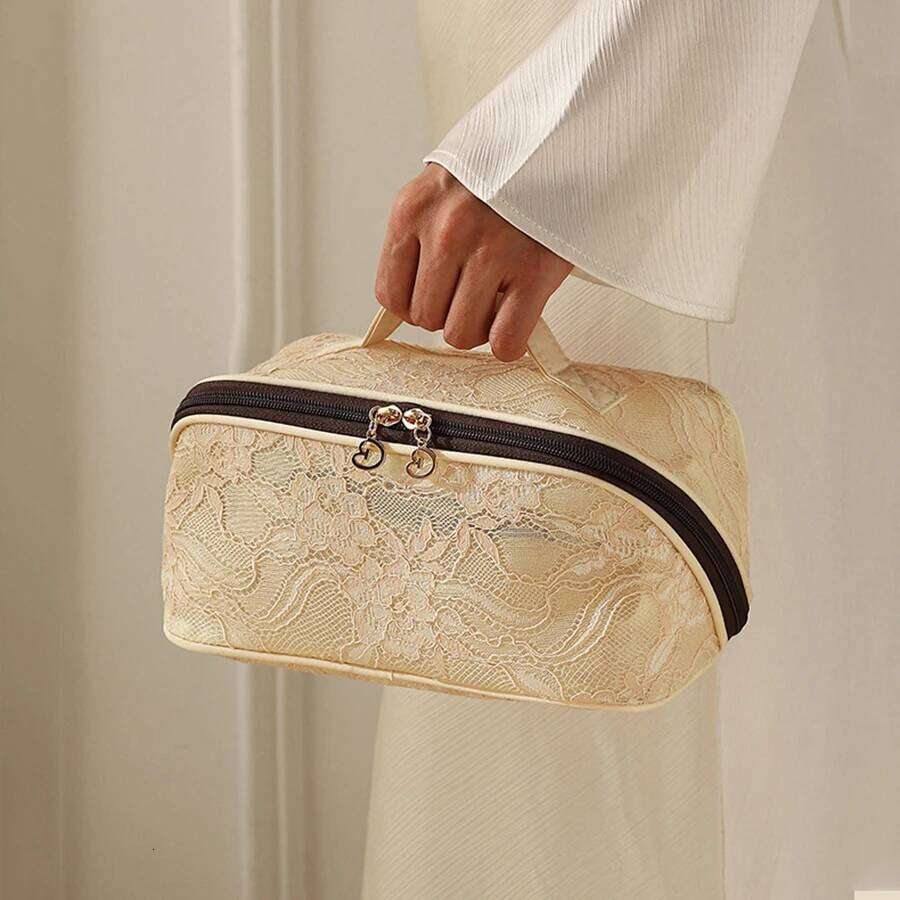New Style Large Capacity Women's Lace Makeup Portable Outdoor Storage High Aesthetic Value Floral Pattern Cosmetic Bag Y260206