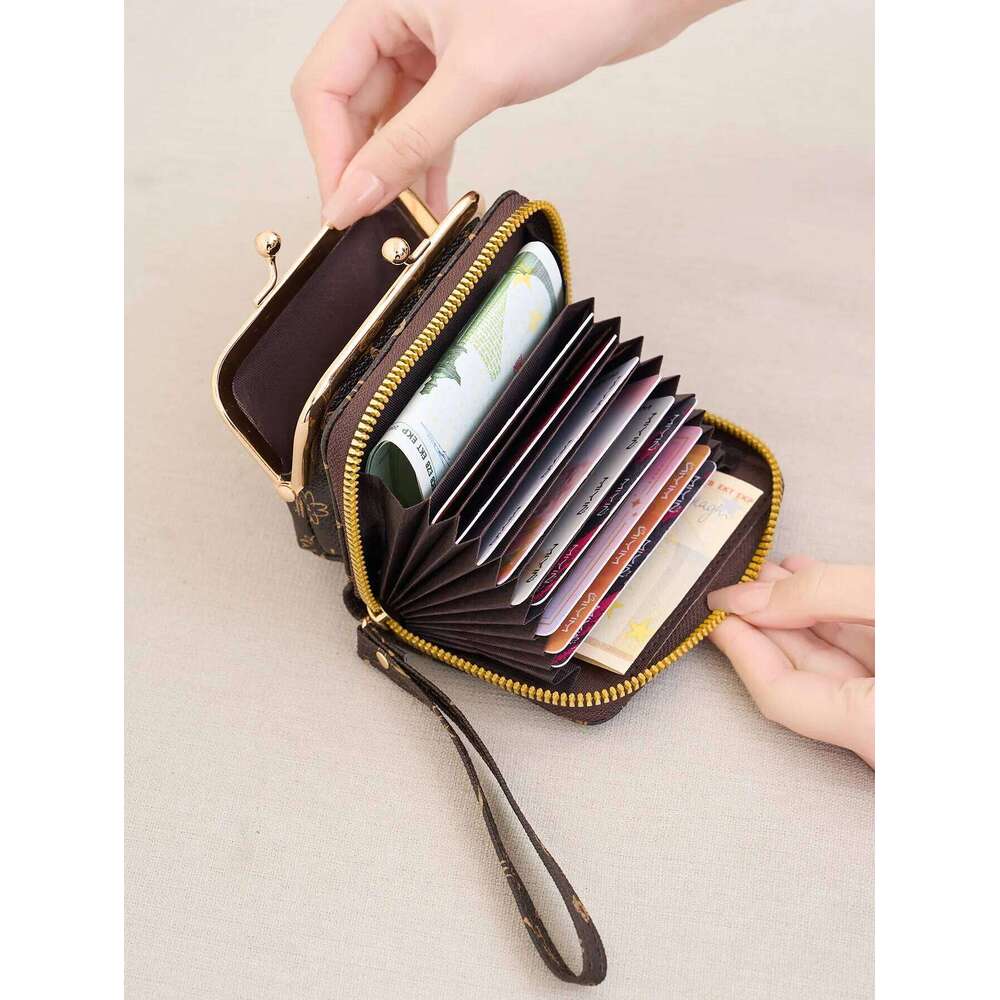 New Women's Fashion Wrist Strap Short Purse Retro Large Capacity Coin Clip Bag Multi-Slot Card Holder Wallet Y260206
