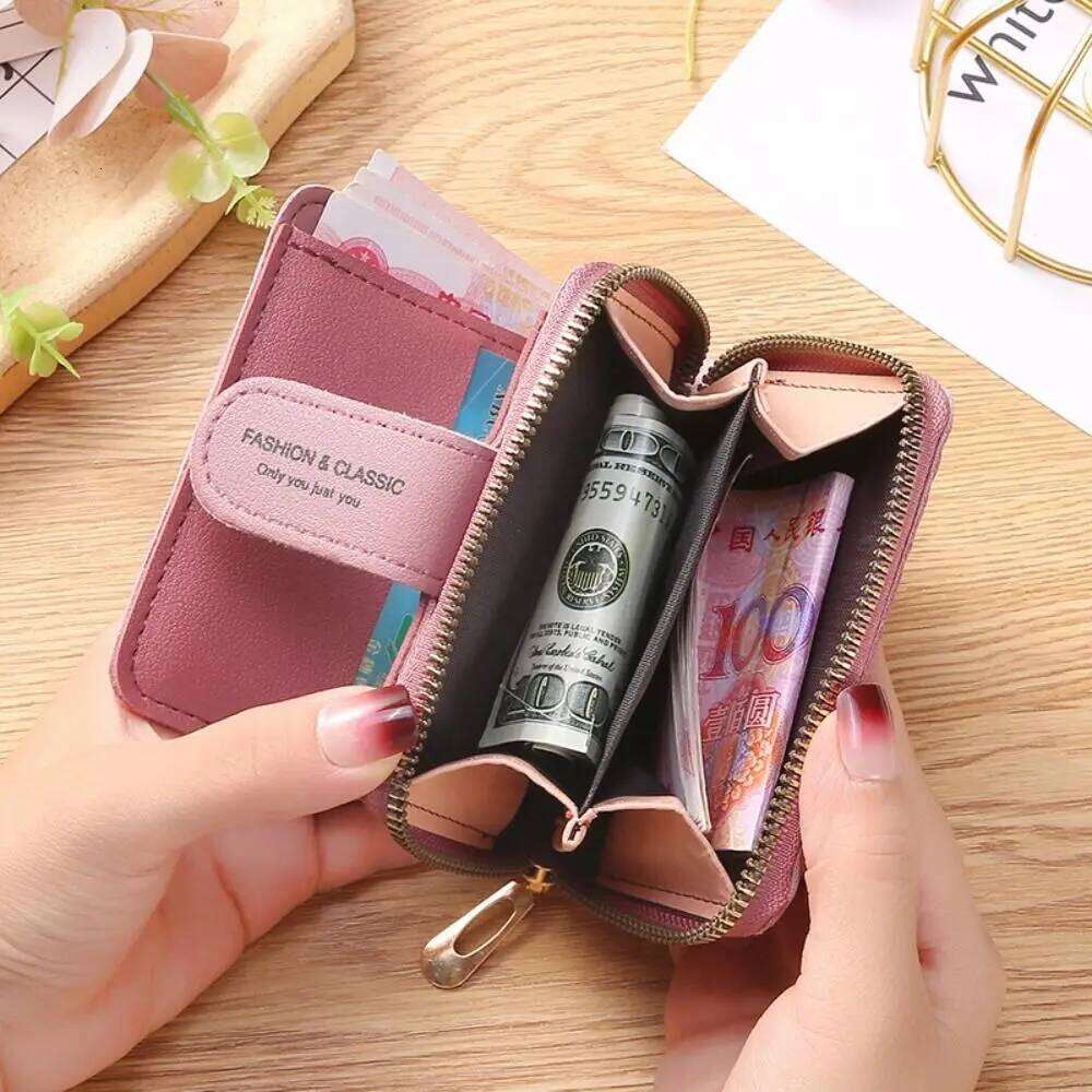 Versatile Embroidery Card Holder Zipper Leather Short Wallet Large Capacity Heart Coin Purse Women Y260206