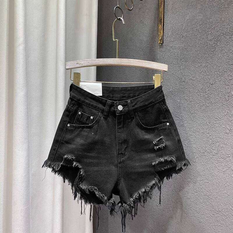 Summer New Rough Edge Ripped Low Waist Denim Women's Fringed A-word Jeans Wide Leg Hot Pants Booty Shorts XJ260206
