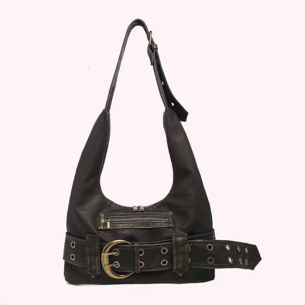 PU Leather Vintage Shoulder Adjustable Strap Y2k Tote Belt buckle Trendy Motorcycle Bag Commute Travel Shopping Handbag Z260207 - view 5