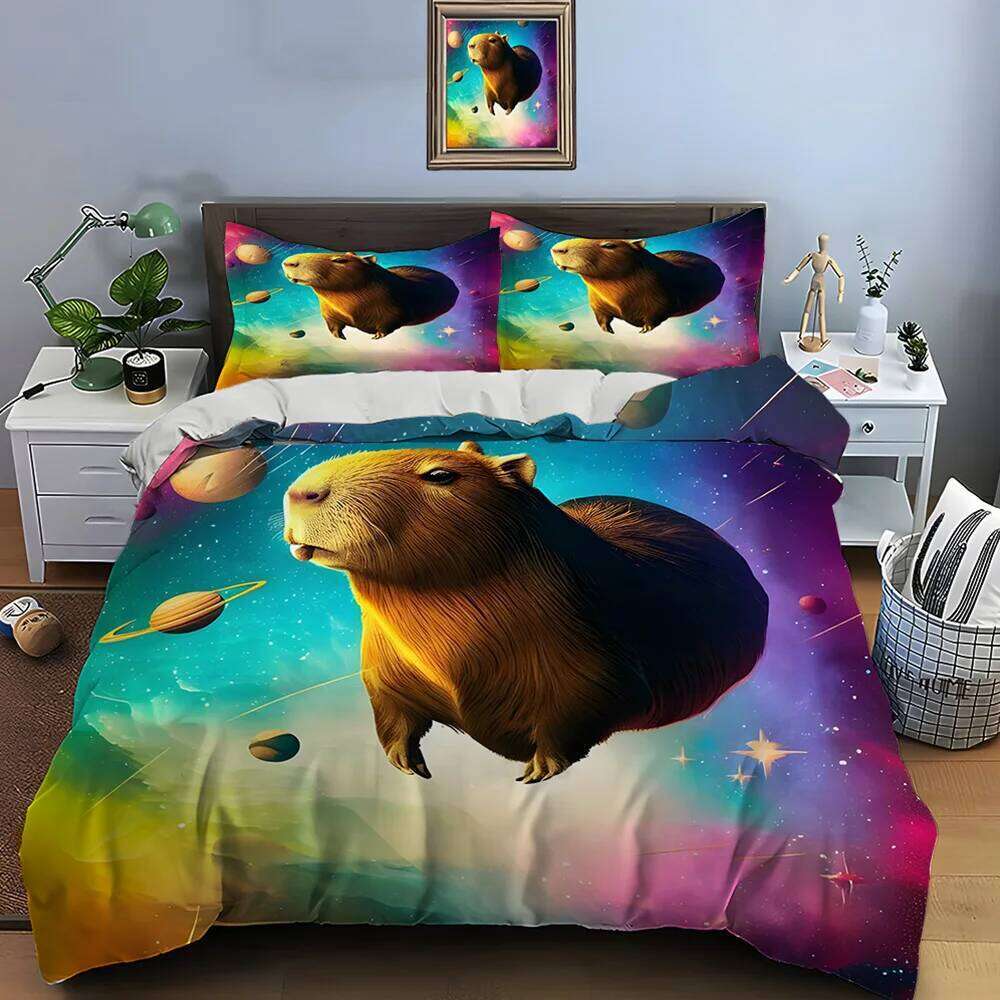 New Cute Cartoon Capybara Print 1 Duvet Cover 2 Pillowcases Adult And Children Bedding Set Luxury Gifts XJ260206