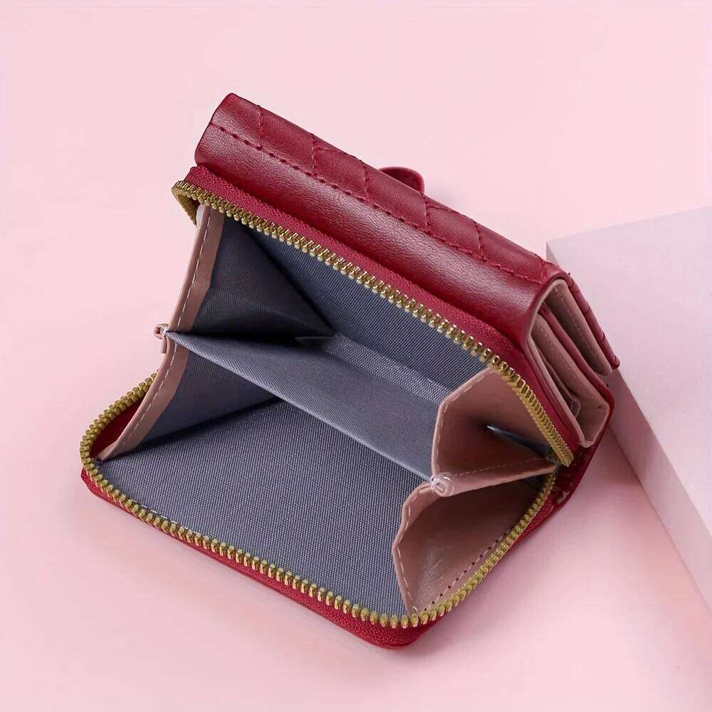 Embroidered Love Women's Short Zero Wallet Kawaii Cute Leather Large Capacity Multi Card Holder Versatile Fashion Simple Purse Y260206