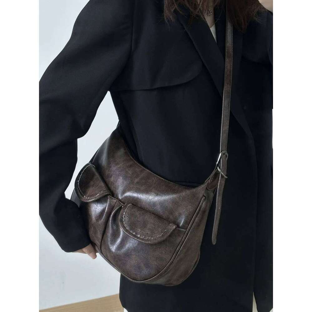 Maillard Style Women's Underarm Vintage Fashion Shoulder Bags Ladies Pu Leather Handbags Thread Female Crossbody Bag Purse Y260205