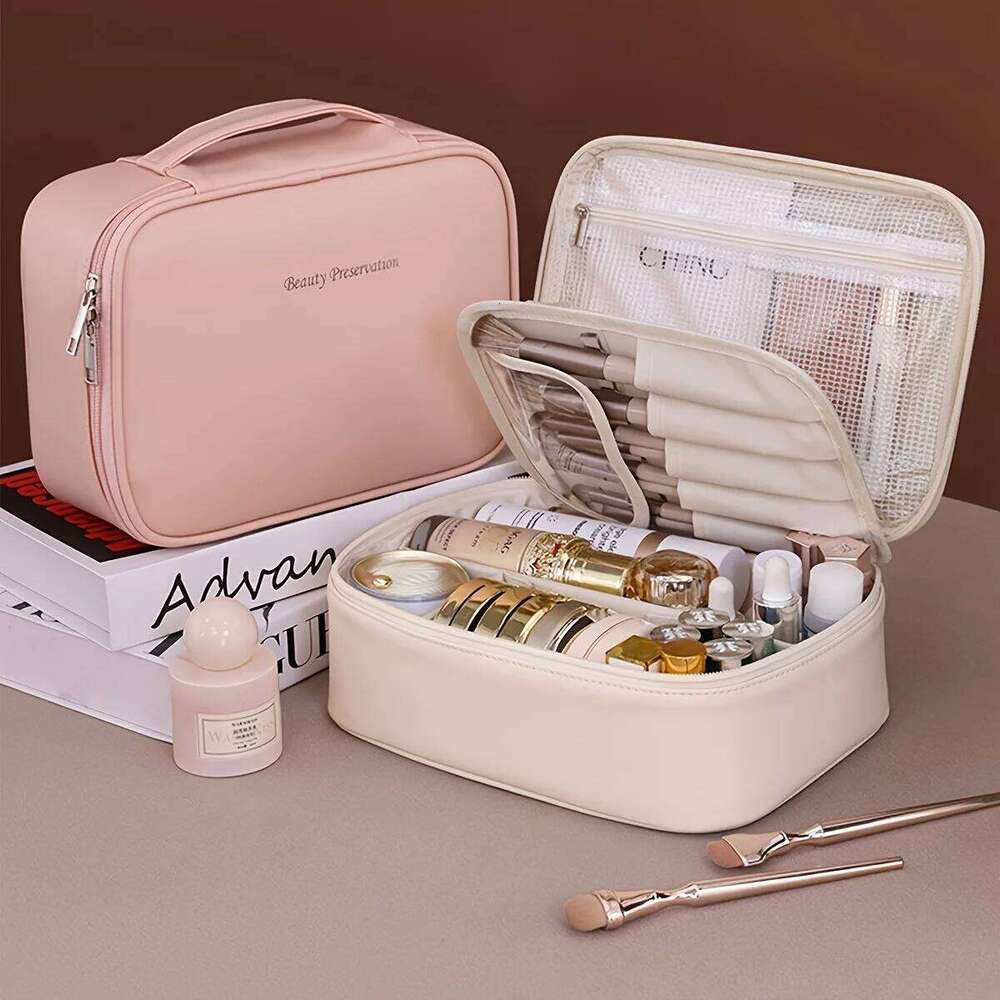 PU Portable Cosmetic Storage Large Capacity Mouthwash Waterproof Bag Travel Supplies OrganizingBag Y260206