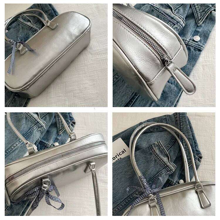 Ribbon Bow Women's Square Shoulder Bag Soft PU Leaher Female Small Underarm Bags Solid Colour Ladies Simple Tote Purse Handbags Y260205