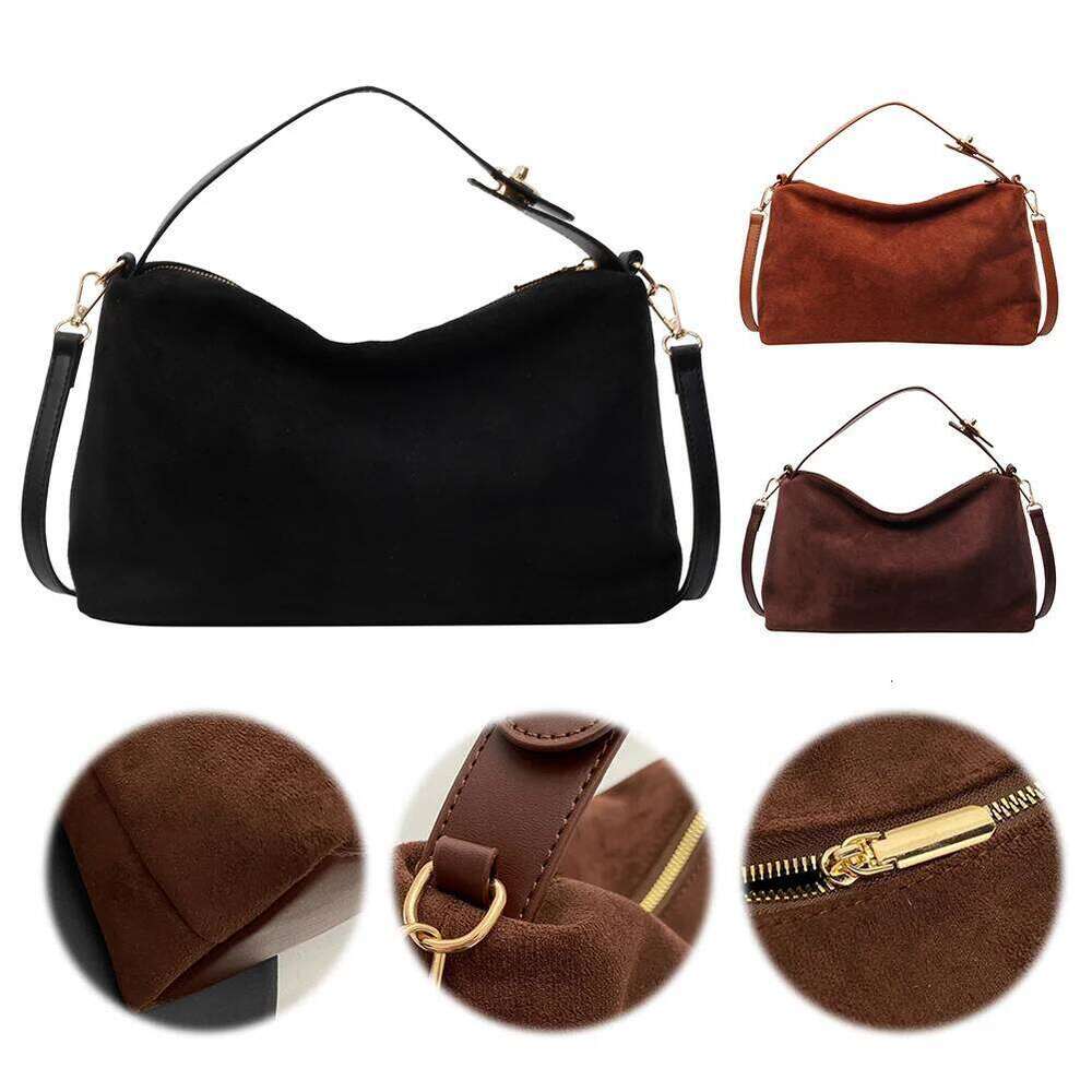 Women Suede Shoulder Bag Adjustable Strap Handbag With Inner Pocket Satchel Clutch Purse for Work Travel Y260204