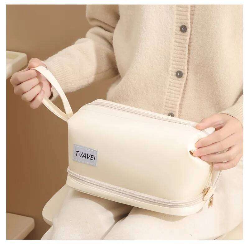 Girl Leisure Twill Double Layer Makeup Travel Wash Bag Large Capacity Cosmetic Storage Bags for Woman Oxford Cloth Y260206