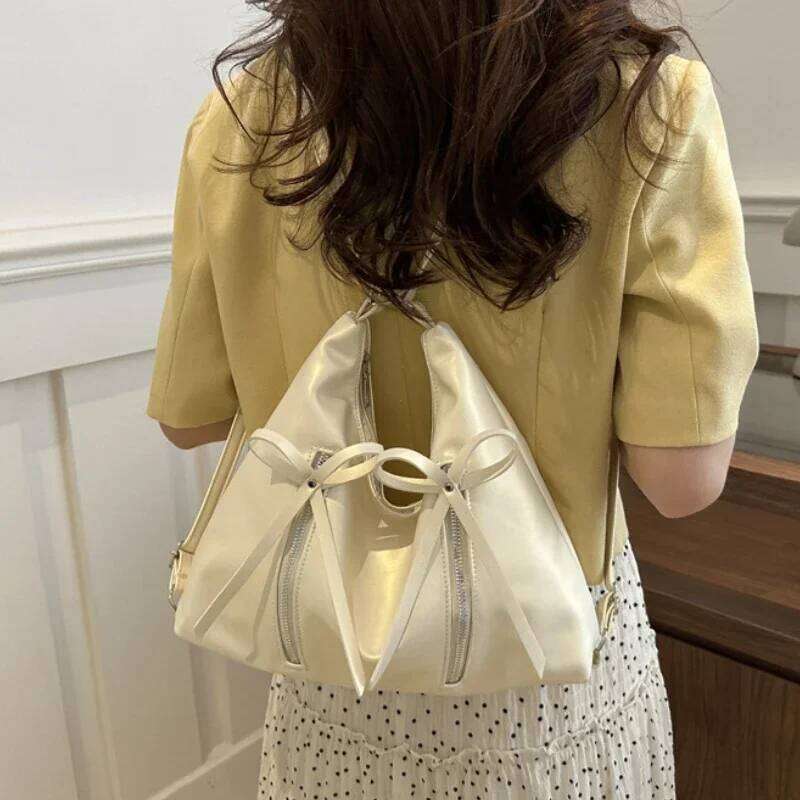 Silver Small Bow Pu Leather Shoulder Bags for Women 2025 Summer Designer Fashion Handbags and Purses Trend Crossbody Bag Y260205
