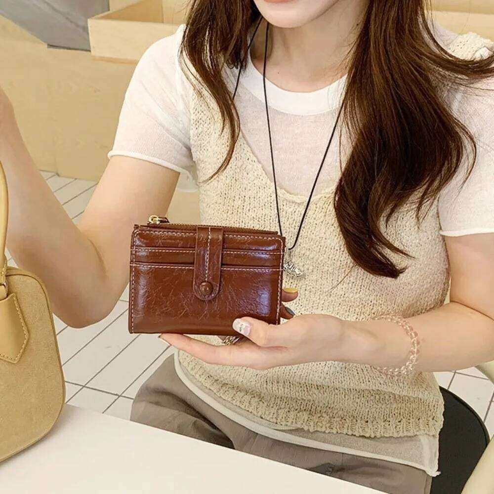 Small Retro Women's Zipper Card Holder Pu Short Wallet Ultra Thin Multi-function Coin Purse Student Y260206