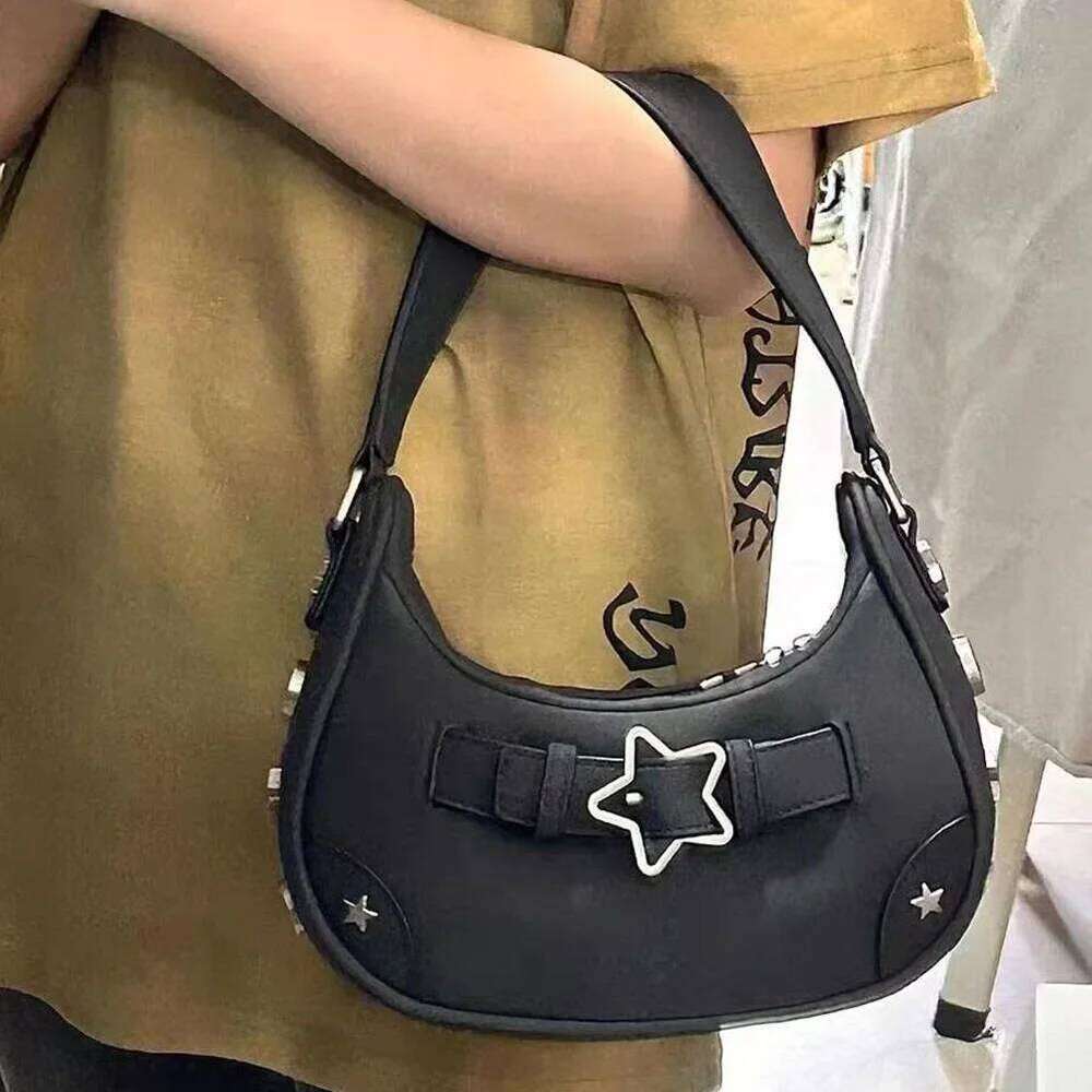 Women's Fashion PU Small Shoulder Y2K Star Armpit Purse American Retro Black Chic Hobo Bag High Quality Designer New Handbag Y260205