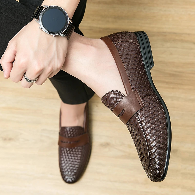 European station fashion bean shoes leather mens slipon loafers classic plaid small 260126