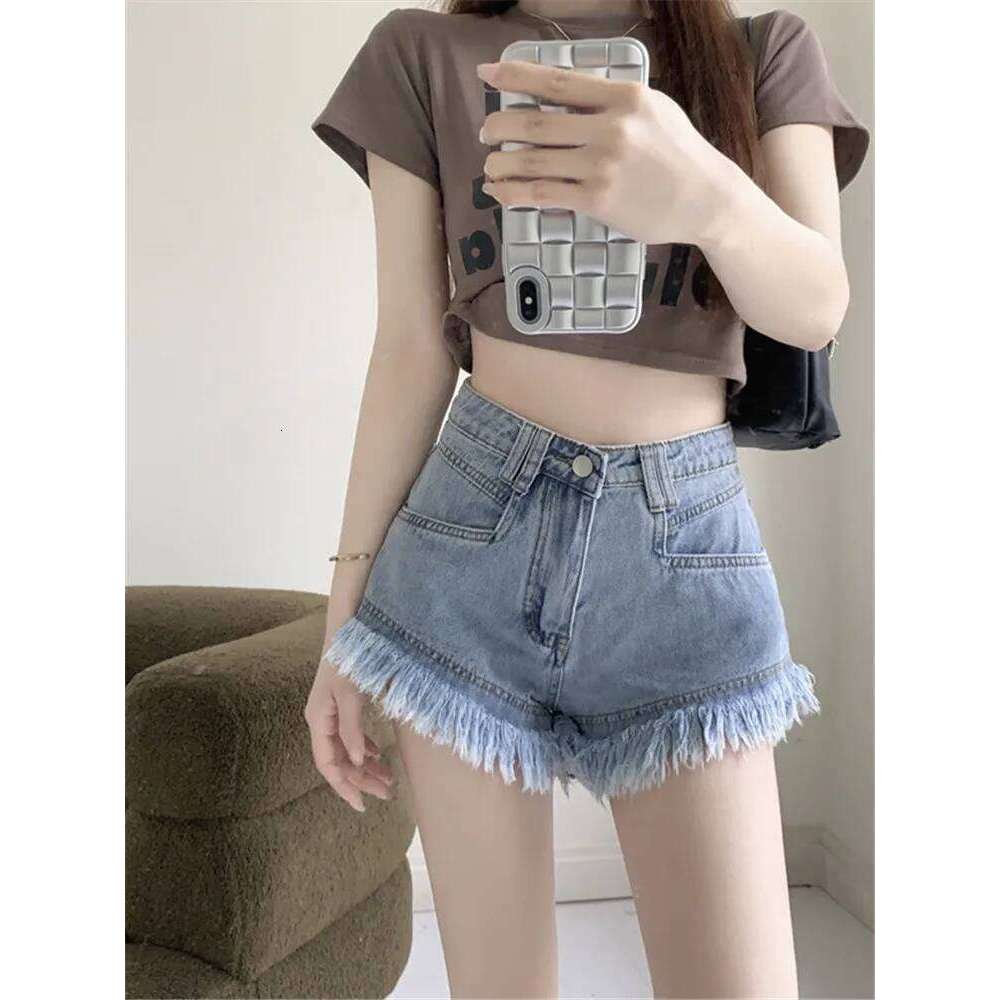 2026 Summer New Women's High Waist Tassel Denim Jeans Ruffled Fringe Perforated Hot Pants Shorts XJ260206