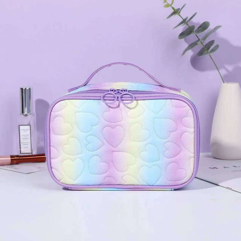 Fahsion Love Gradient Cosmetiquera Women's Organizer Square Tote Travel Toiletry Makeup Shell Bags Large Cosmetic Bag Y260206
