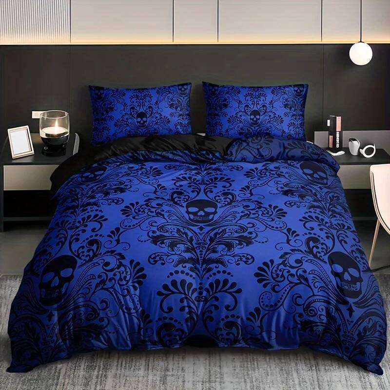 Black Damask Comforter Exotic Sugar Skull Duvet Covers Gothic Vintage Floral Skeleton Bedding Set Bohemian Quilt Cover XJ260206
