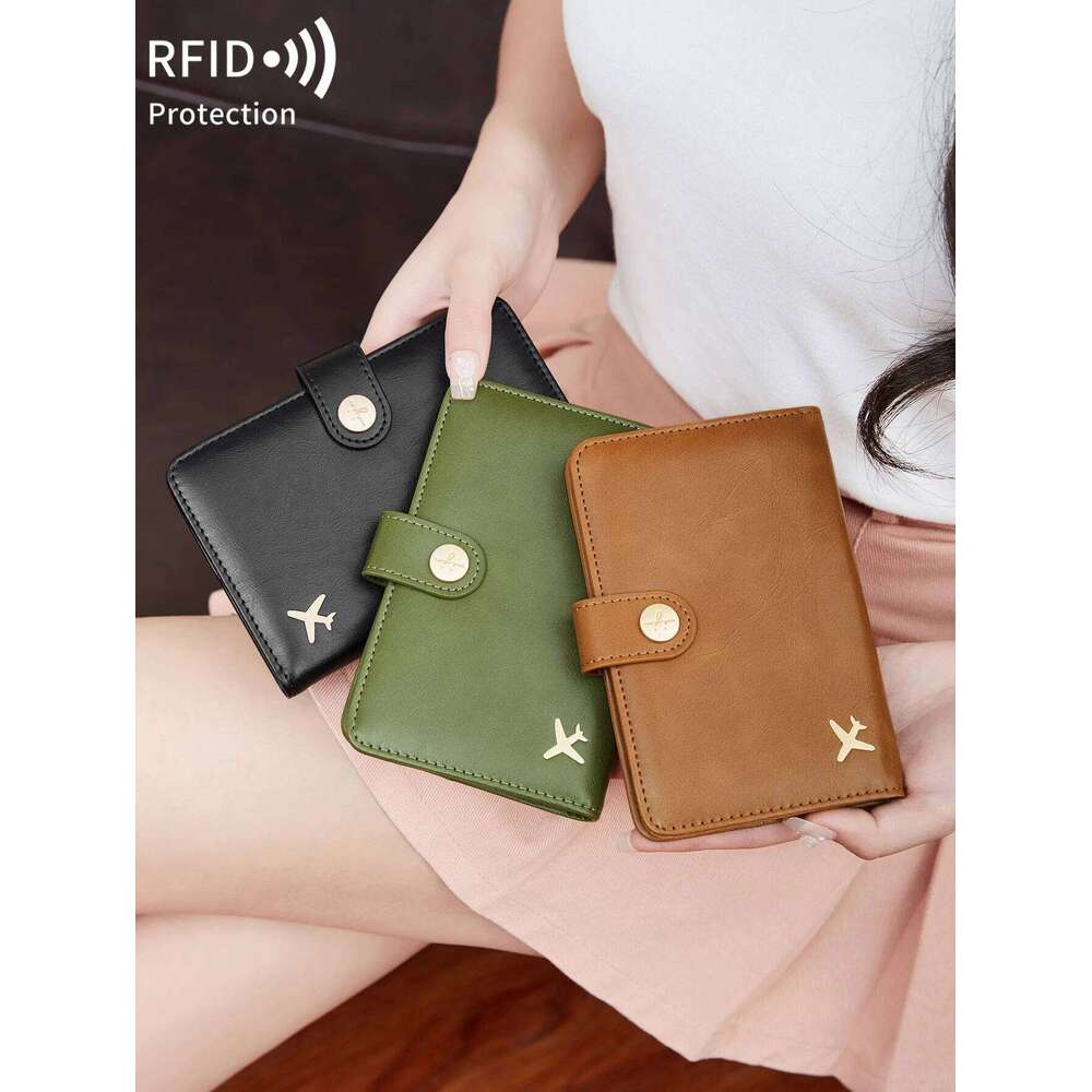 RFID shielded passport solid color PU leather credit card wallet multifunctional portable airplane pattern ticket holder Y260206