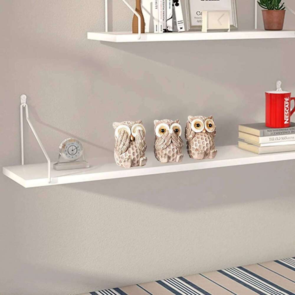 3-Piece Resin Figurines Home Decoration, Cute Owl Statues for Shelves, Living Room, Bedroom, Office, Desk, Bookshelf, Animal Sculptures S260204