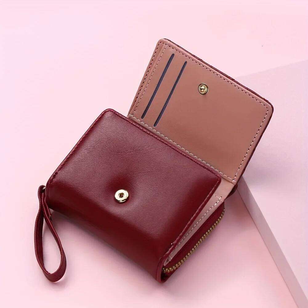 Embroidered Love Women's Short Zero Wallet Kawaii Cute Leather Large Capacity Multi Card Holder Versatile Fashion Simple Purse Y260206