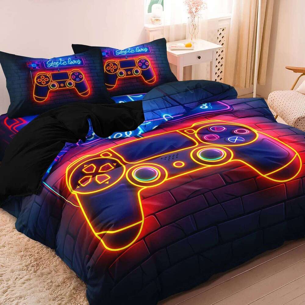 3pcs Video Game Controller Mouse Keyboard Headphone Pattern Duvet Cover Set - Modern Fashionable Cool Gamepad Print XJ260206