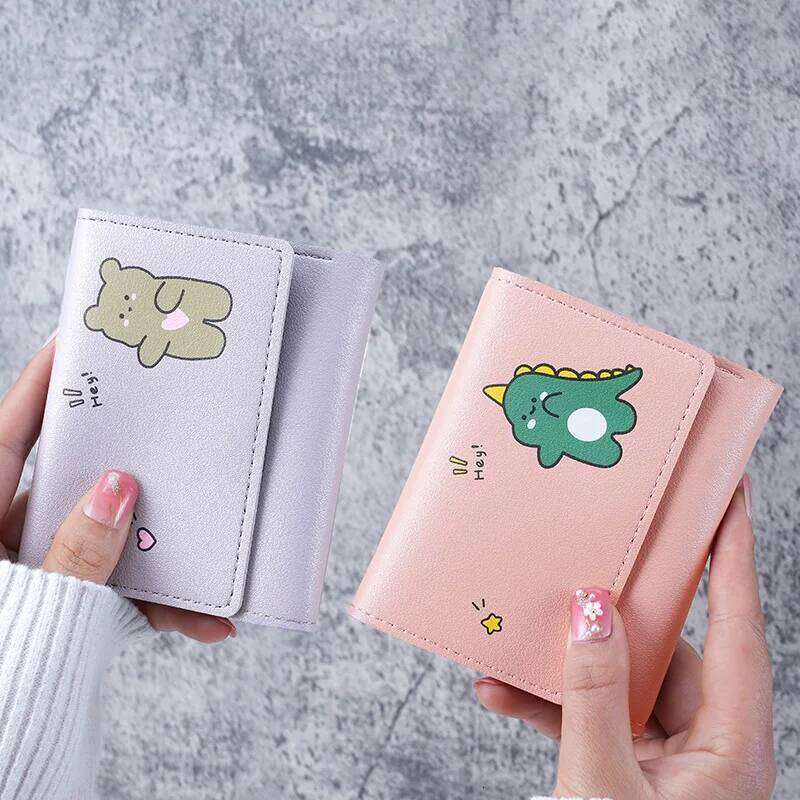 Korean Style Women's Three-Fold Short-Style Printed Cute And Simple Student Multi-Card Slot Coin Purse Cartoon Wallet Y260206