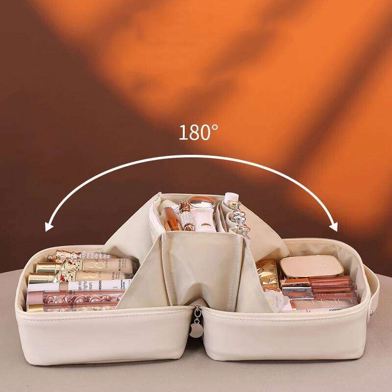 PU Large Capacity Women Tote Makeup Cosmetic Toiletry Storage Multi Functional Folding Bag Travel Zipper Pouch Y260206