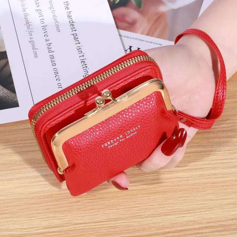 Women's Fashion Wrist Strap Short Zero Wallet Large Capacity Coin Multiple Positions Card Bag Money Clip Y260206