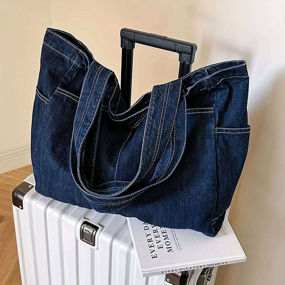 Vintage Denim Tote Retro Large Capacity Shoulder Bag, Women's Casual Handbag & Shopping Bag Women Handbags Z260207 - view 3