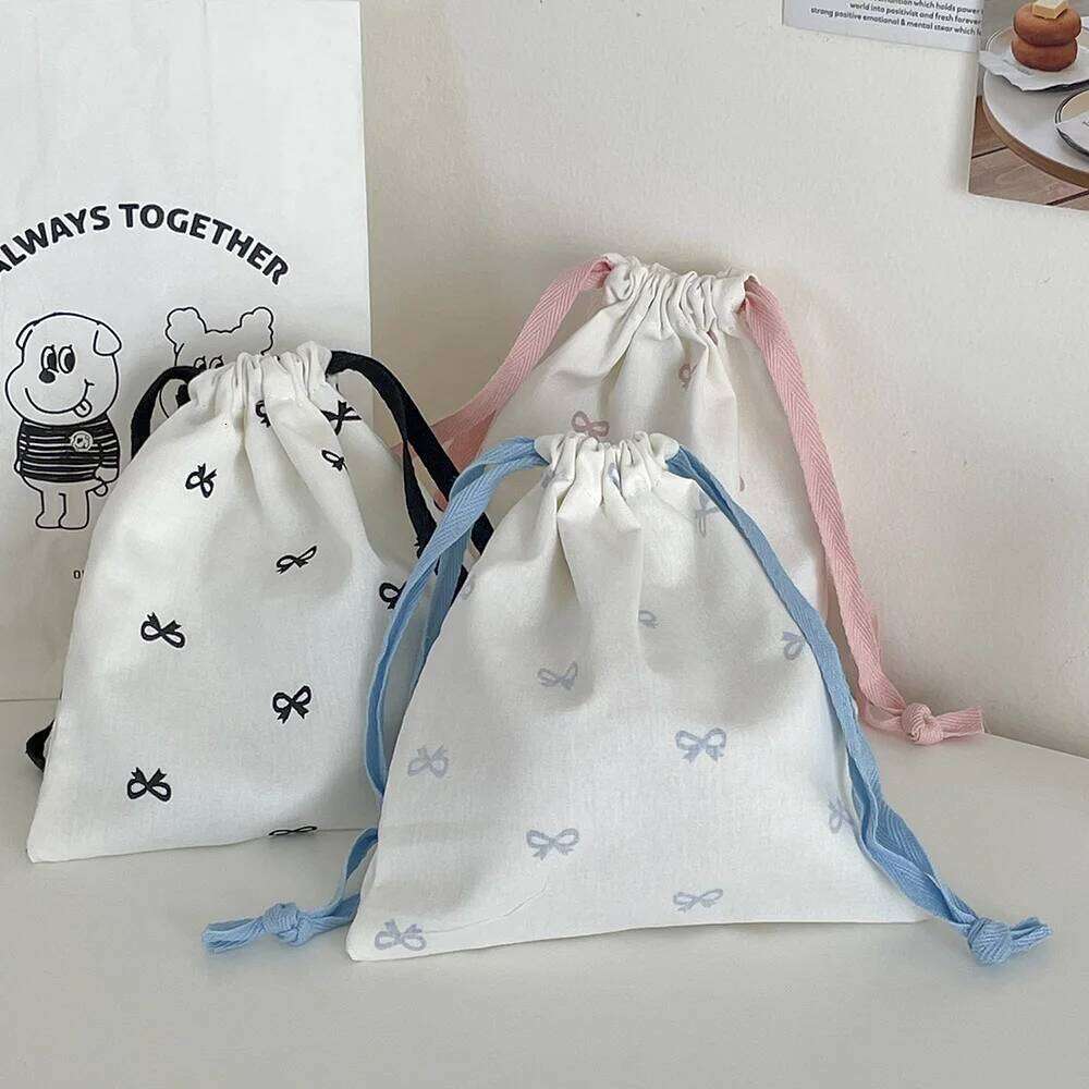 Cute Bowknot Women Makeup Drawstring Portable Pink Cosmetic Lipsticks Storage Pouch Large Capacity Bundle Bag For Girl Y260206