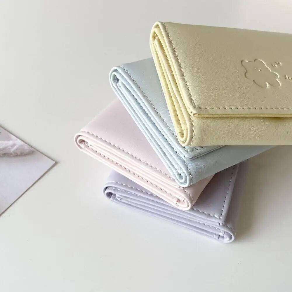 Women Short Bear Small Student Triple Fold Girl ID Card Holder Coin Purse Ladies Wallets Cartoon Bag Y260206