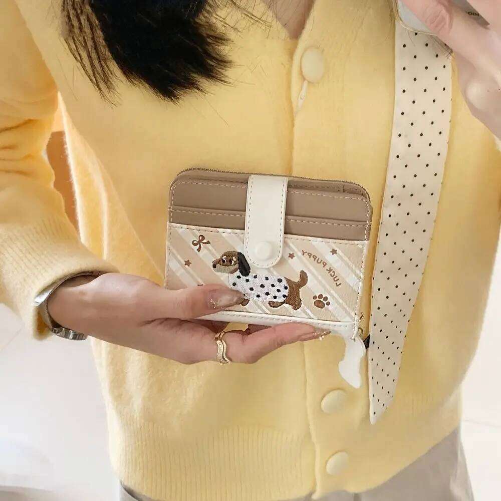 Portable Embroidery Dachshund Dog Wallet PU Multiple Leather Card Holder Cute Fashion Y260206