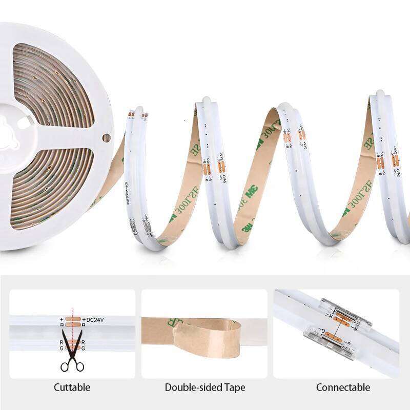 COB RGB LED Strip Lights 576 LEDs/m High Density Flexible Dimmable FCOB Led Tape Colorful Rope Lighting DC12V 24V Z260206